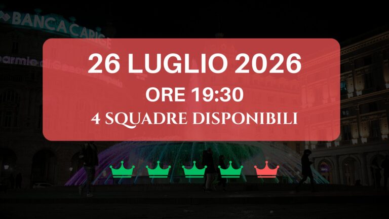 Scarlet Crown Genova, escape game all'aperto del 26 luglio 2026 alle 19:30: restano 4 squadre disponibili.